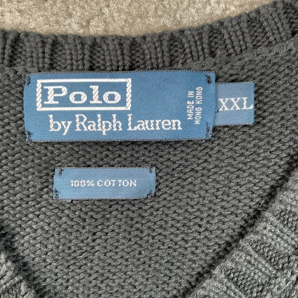 Polo Ralph Lauren Sweater Vest Mens XXL Black Cotton V-Neck‎ Knit Pony